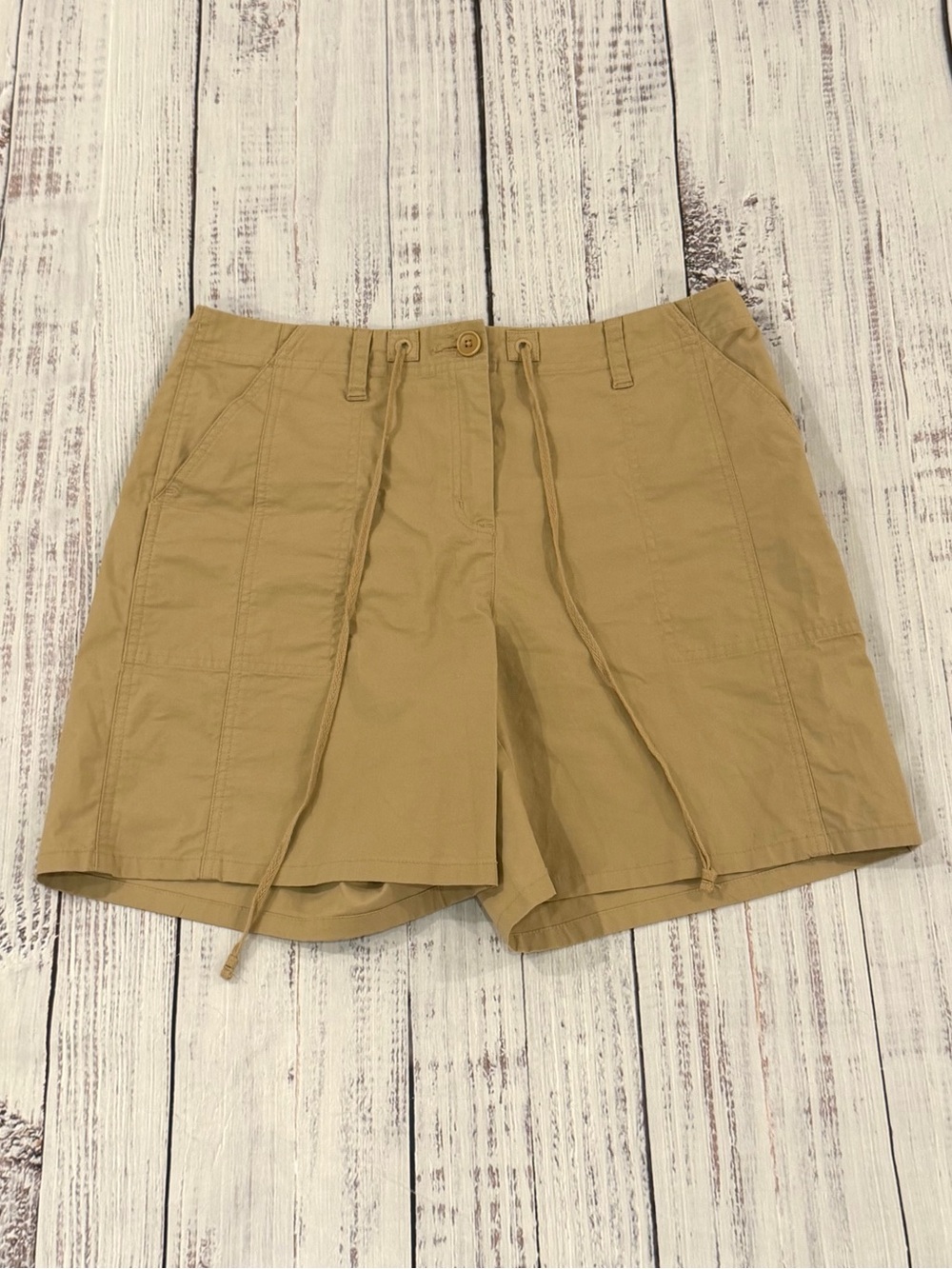 Vintage Talbots Size 10 Petite Stretch Beige Shorts Cargo Patch Pocket Camel Tan